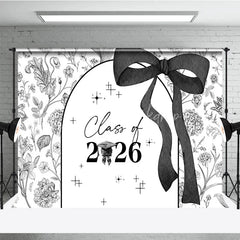 Lofaris Black White Floral Class of 2026 Graduation Backdrop