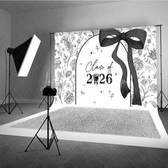 Lofaris Black White Floral Class of 2026 Graduation Backdrop