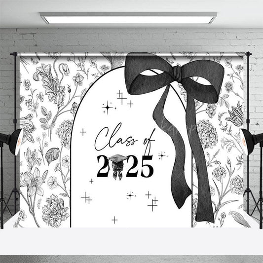 Lofaris Black White Floral Class of 2025 Graduation Backdrop