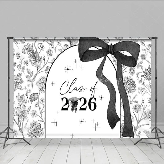 Lofaris Black White Floral Class of 2026 Graduation Backdrop