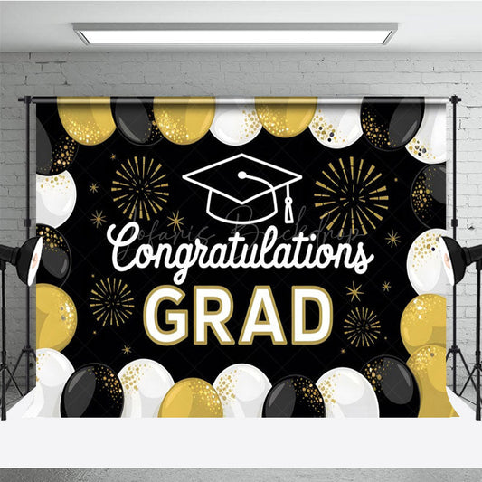 Lofaris Black White Gold Balloons Sparkle Backdrop For Grad
