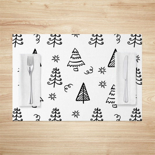 Lofaris Black White Lines Christmas Tree Set Of 4 Placemats