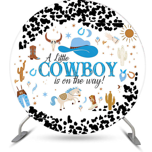 Lofaris Black White Little Cowboy Round Baby Shower Backdrop