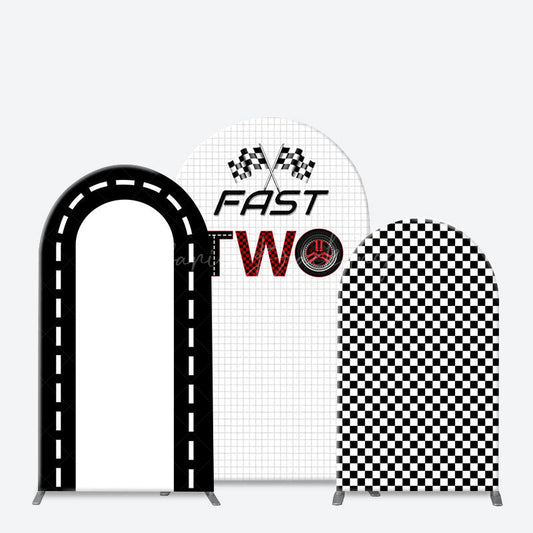 Lofaris Black White Plaid Racing Game Fast Two Arch Backdrop