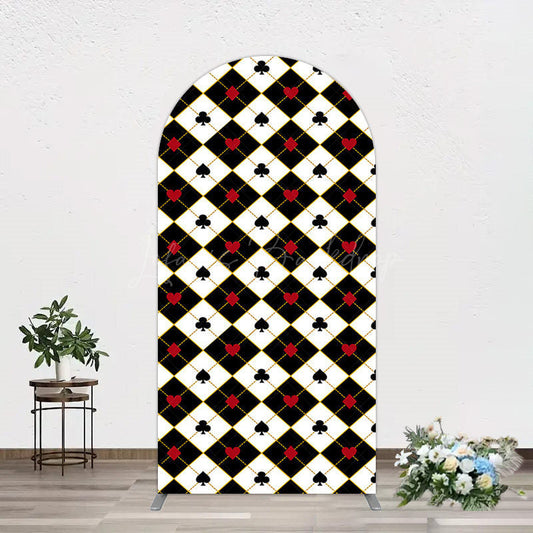 Lofaris Black White Rhombus Poker Birthday Arch Backdrop