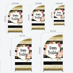 Lofaris Black White Stripe Birthday Half Moon Arch Backdrop Pink Floral Gold Glitter Party Decoration Geometric Chic Background