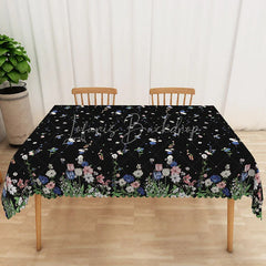 Lofaris Black Wildflower Rectangle Tablecloth Small Ditsy Floral Table Cover Rustic Farmhouse Home Decor