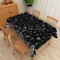 Lofaris Black Wildflower Rectangle Tablecloth Small Ditsy Floral Table Cover Rustic Farmhouse Home Decor