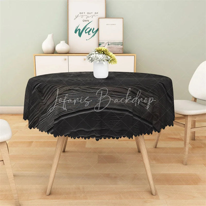 Lofaris Black Wood Grain Round Tablecloth Dark Rustic Wooden Texture Table Cover for Halloween