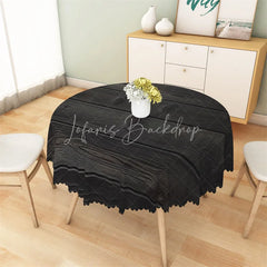 Lofaris Black Wood Grain Round Tablecloth Dark Rustic Wooden Texture Table Cover for Halloween