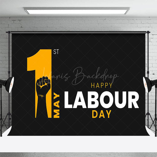 Lofaris Black Yellow Fist 1st May Happy Labour Day Backdrop