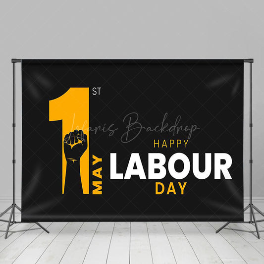 Lofaris Black Yellow Fist 1st May Happy Labour Day Backdrop