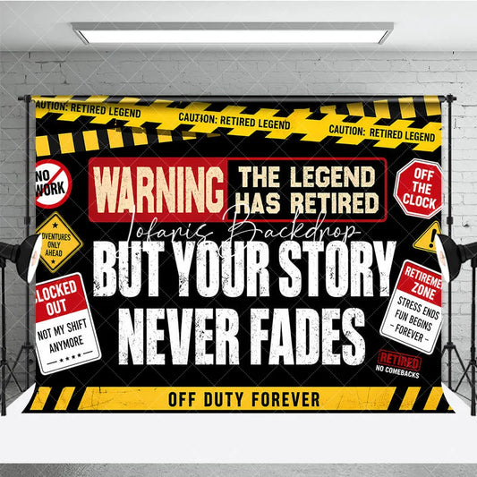 Lofaris Black Yellow Red Warning Retired Legend Holiday Backdrop Off Duty Forever Retirement Party Decor