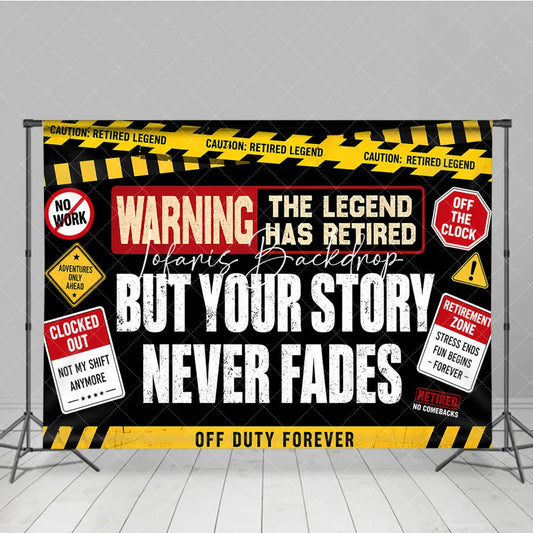 Lofaris Black Yellow Red Warning Retired Legend Holiday Backdrop Off Duty Forever Retirement Party Decor