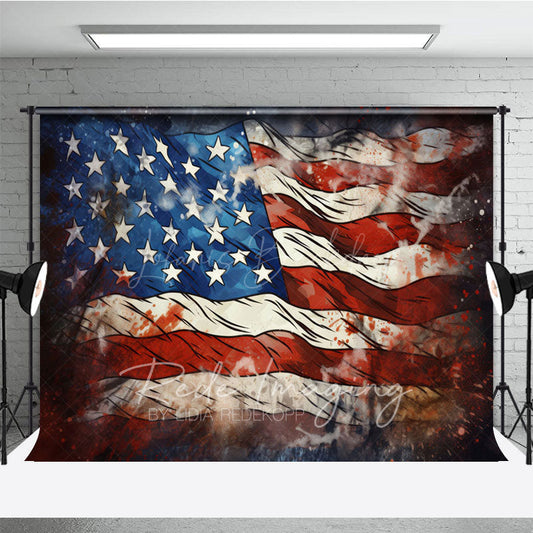 Lofaris Bloodstained American Flag Independence Day Backdrop