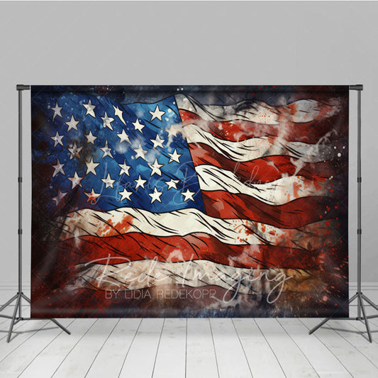 Lofaris Bloodstained American Flag Independence Day Backdrop