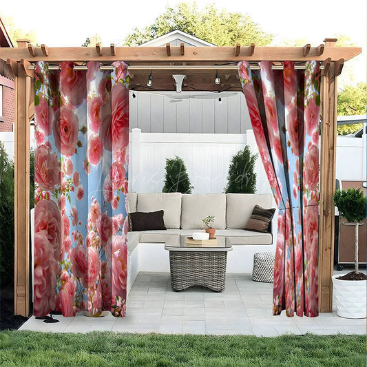 Lofaris Bloom Pink Rose Waterproof Printed Outdoor Curtains