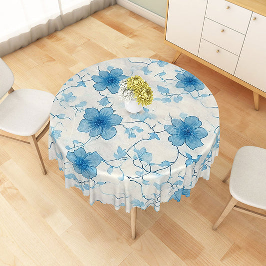 Lofaris Blooming Blue Floral Round Tablecloth for Spring Garden Party and French Country Kitchen Decor
