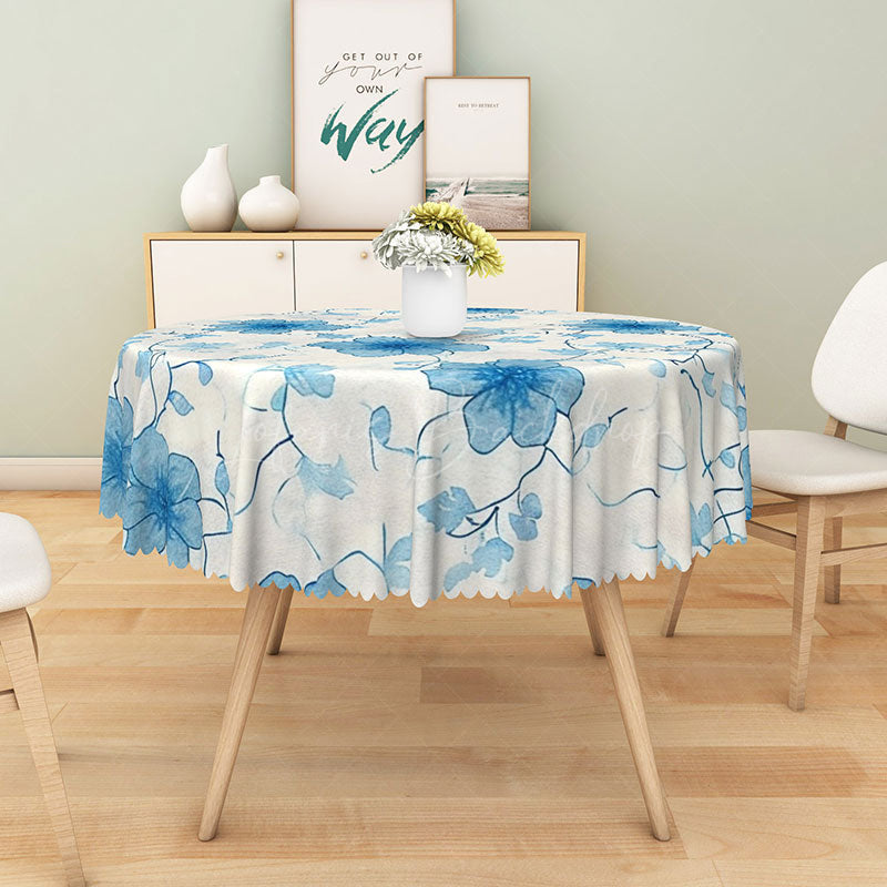 Lofaris Blooming Blue Floral Round Tablecloth for Spring Garden Party and French Country Kitchen Decor