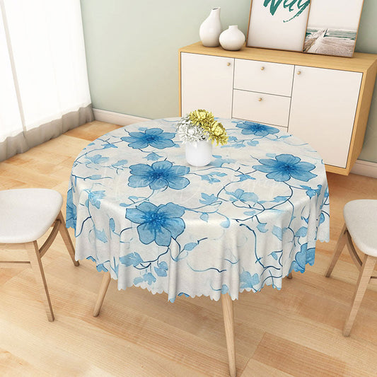 Lofaris Blooming Blue Floral Round Tablecloth for Spring Garden Party and French Country Kitchen Decor