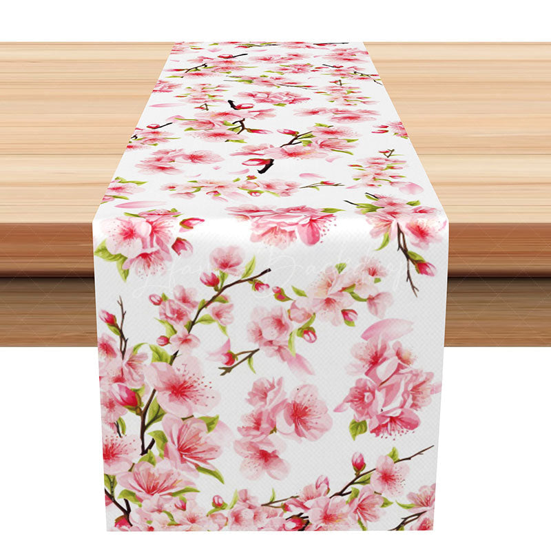 Lofaris Blooming Peach Blossom Spring Table Runner Pink and White Chinese Floral Elegant Dining Kitchen Decor