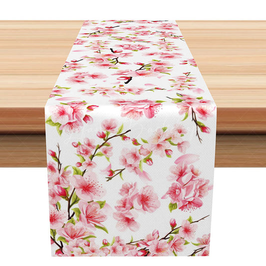 Lofaris Blooming Peach Blossom Spring Table Runner Pink and White Chinese Floral Elegant Dining Kitchen Decor