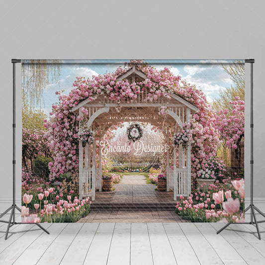 Lofaris Blooming Pink Flowers Sunny Spring Photo Backdrop