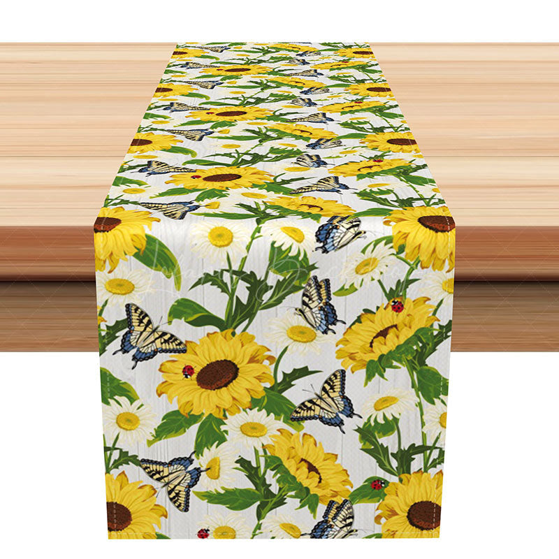 Lofaris Blooming Sunflower and Butterfly Spring Table Runner Fresh Cheerful Yellow Floral Summer Garden Party Decor