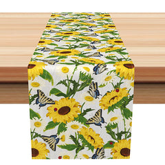 Lofaris Blooming Sunflower and Butterfly Spring Table Runner Fresh Cheerful Yellow Floral Summer Garden Party Decor