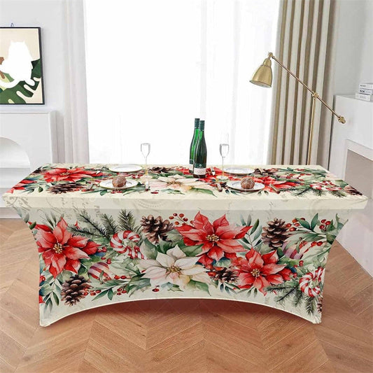 Lofaris Blossom Poinsettia Flower Fitted Stretch Table Cover