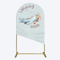 Lofaris Blue Airplane Landing Soon Baby Shower Arch Backdrop