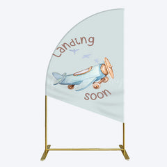 Lofaris Blue Airplane Landing Soon Baby Shower Half Moon Arch Backdrop