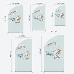 Lofaris Blue Airplane Landing Soon Baby Shower Half Moon Arch Backdrop