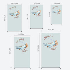 Lofaris Blue Airplane Landing Soon Baby Shower Rectangle Backdrop