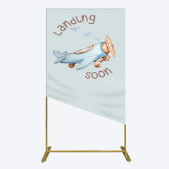 Lofaris Blue Airplane Landing Soon Baby Shower Rectangle Backdrop