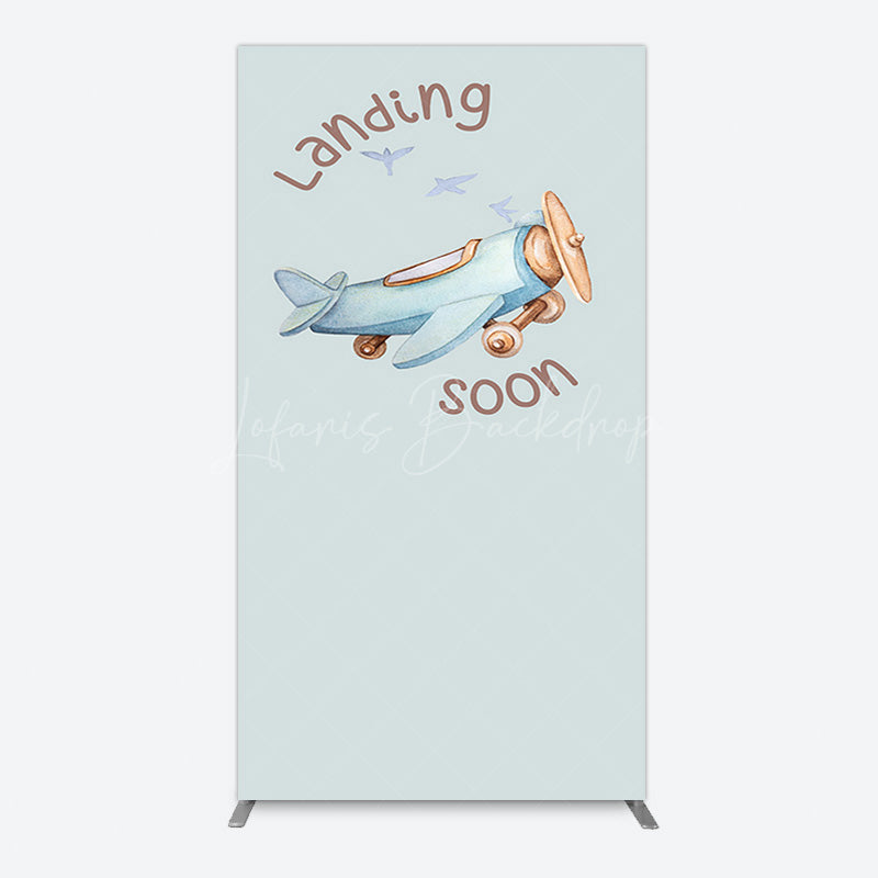 Lofaris Blue Airplane Landing Soon Baby Shower Rectangle Backdrop