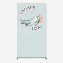 Lofaris Blue Airplane Landing Soon Baby Shower Rectangle Backdrop