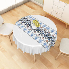 Lofaris Blue and Black Geometric Floral Runner Round Tablecloth Elegant Bohemian Style Table Cover