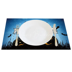Lofaris Blue and Black Jack-O’-Lantern Halloween Set of 4 Placemats for Unique Spooky Kids Party Decor