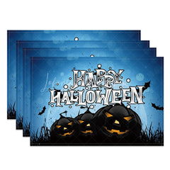 Lofaris Blue and Black Jack-O’-Lantern Halloween Set of 4 Placemats for Unique Spooky Kids Party Decor