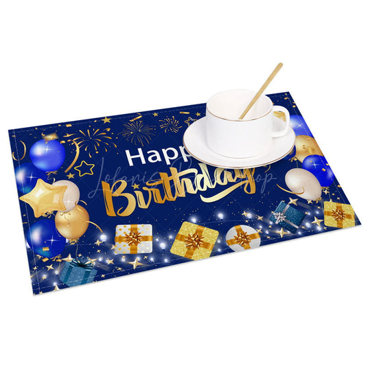 Lofaris Blue And Gold Balloon Birthday Set of 4 Placemats