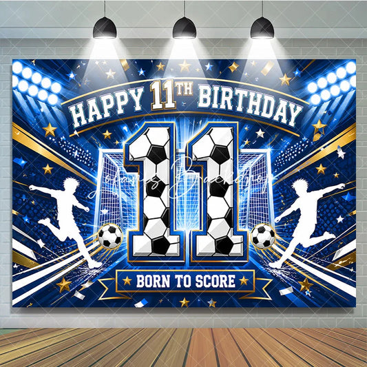 Lofaris Blue and Gold Soccer Happy 11th Birthday Backdrop Boys Sports Theme Born to Score Football Party Decor
