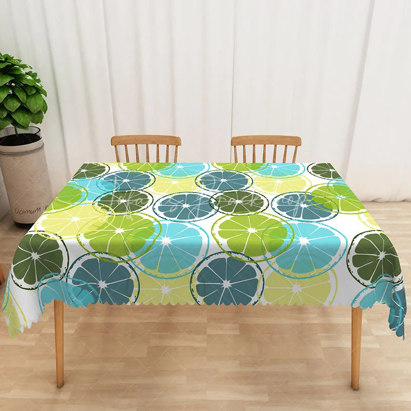 Lofaris Blue and Green Citrus Rectangle Tablecloth Summer Lemon Lime Fruit Table Cover Fresh Kitchen Home Decor