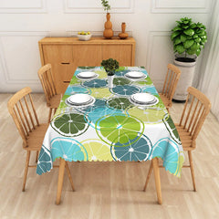 Lofaris Blue and Green Citrus Rectangle Tablecloth Summer Lemon Lime Fruit Table Cover Fresh Kitchen Home Decor