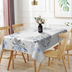 Lofaris Blue and Grey Floral Botanical Rectangle Tablecloth Elegant Vintage Kitchen Dining Table Cover for Spring Summer