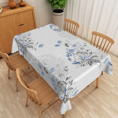 Lofaris Blue and Grey Floral Botanical Rectangle Tablecloth Elegant Vintage Kitchen Dining Table Cover for Spring Summer