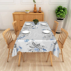 Lofaris Blue and Grey Floral Botanical Rectangle Tablecloth Elegant Vintage Kitchen Dining Table Cover for Spring Summer