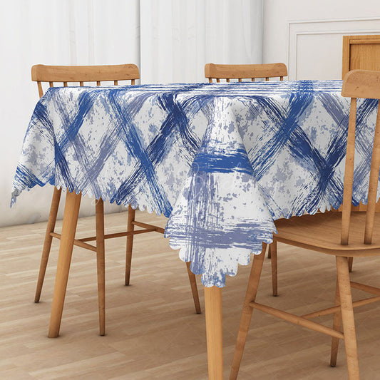 Lofaris Blue and Grey Graffiti Grid Rectangle Tablecloth for Abstract Modern Urban Art Dining Decor