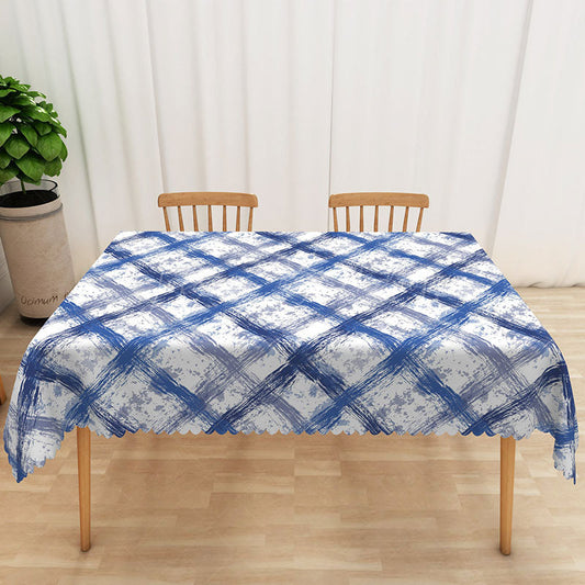 Lofaris Blue and Grey Graffiti Grid Rectangle Tablecloth for Abstract Modern Urban Art Dining Decor
