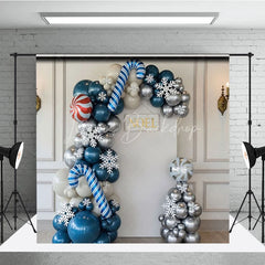 Lofaris Blue and Silver Balloon Arch Backdrop Candy Cane Snowflake Background Winter Wonderland Christmas Party Decoration